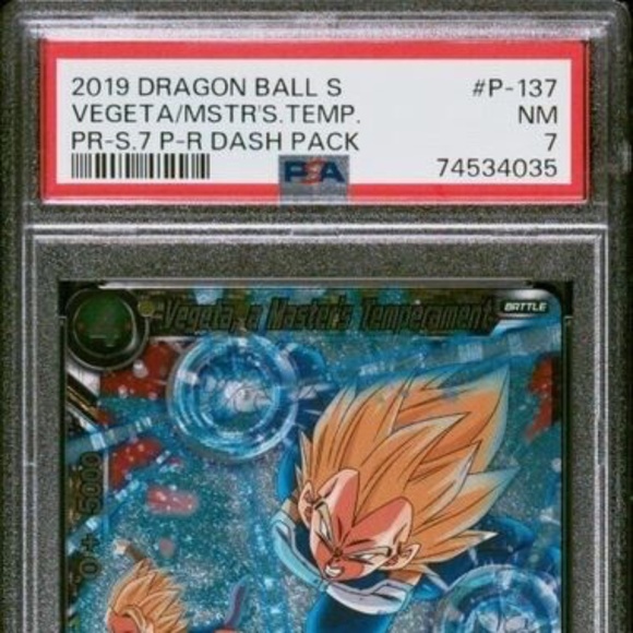 Vegeta, a Master's Temperament P-137 Super Dash Pack Pre Release Foil PSA 7 NM - Picture 1 of 4